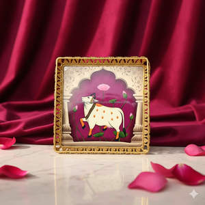 Plateau carré en or allemand de style pichwai pour offrir en cadeau, plateaux décoratifs pour les fêtes, ensemble de plateaux pour la pooja. - Product Image 1