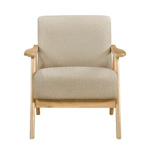 Fauteuil d'appoint moderne 1 pièce pour la maison, tissu marron clair, finition naturelle, bois d'hévéa massif, dossier rembourré, salon - Product Image 2
