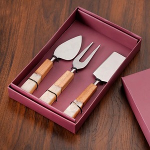 Modern Metal Cheese Serving Set With Gold Spiral Handles <b>Knife</b> Spreader Fork Party Flatware Dishwasher <b>Safe</b> - Product Image 6