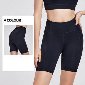Women Eco-Friendly Ribbed Quarter-Length Yoga Shorts High-Waisted Butt-Lifting Seamless Spandex Nylon Solid Fitness <b>Tight</b> Shorts - Product Image 2
