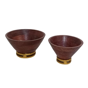 Cuenco de madera con base de metal para servir, estilo rústico, de madera maciza oscura, plato para exhibir frutas y ensaladas, para mesa, venta al por mayor - Product Image 3