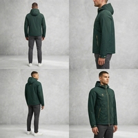 Veste matelassée à capuche vert foncé pour homme, coupe-vent d'hiver multi-poches avec fermeture éclair intégrale, manteau décontracté respirant à l'avant