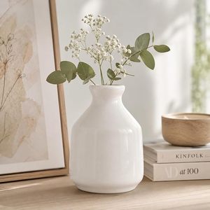 Vase de table en céramique artisanale côtelée blanche, moderne, minimaliste, écologique, largeur 4-8 pouces, hauteur 8-16 pouces, décoration intérieure - Product Image 3