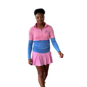 Ensemble pull à col zippé et jupe deux tons pour jeunes Jack and Jill, tenue color block avec logo personnalisé, vente en gros OEM - Product Image 1