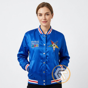 Customized Order Eastern <b>Star</b> Satin Embroidered Varsity <b>Jacket</b> Waterproof Breathable Autumn 100% Silk - Product Image 4