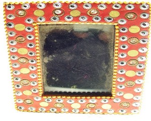 Handmade Rectangular Wooden Photo <b>Frame</b> With Bottle Cap Design Red And <b>Gold</b> Decorative Beaded Edge Tabletop Display - Product Image 1