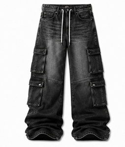 Jeans Cargo de Alta Calidad para Hombre, Cintura Baja, Pierna Recta, Pantalones de Mezclilla, Ropa Casual de Calle - Product Image 6