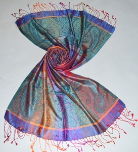 Châle Pashmina Élégant et Vintage pour Femme, Fait sur Mesure, Tissé à l'Eau, Réversible, Bicolore, Long, Motif Automnal, Écharpe Stole en Soie - Product Image 1