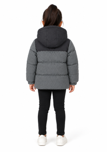 Chaqueta Acolchada Gris para Niñas, Abrigo Cálido de Invierno con Capucha, Reversible a Cuadros, Cierre de Cremallera, Acolchado - Product Image 3