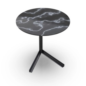 Minimalist Accent <b>Coffee</b> Side <b>Table</b> Stone Top Black Metal Tripod <b>Legs</b> Lightning Effect Surface Durable Modern Living Room - Product Image 5