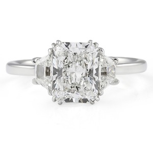 1.76 Carat Radiant Cut Lab Diamond Yellow <b>Gold</b> Rhodium Plated Double Prong Three-Stone Engagement Anniversary <b>Ring</b> - Product Image 1