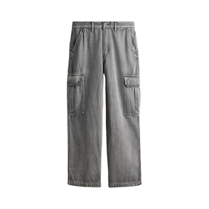 Men's Black Stonewashed Denim Cargo Pants High Waist Multiple Pockets Workwear Style Cotton <b>Canvas</b> Breathable Autumn Wear - Product Image 4