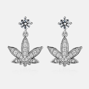 Boucles d'oreilles pendantes en argent 925 plaqué rhodium avec feuille de cristal, sertissage pavé, tendance, unisexe, pour tous les jours - Product Image 2