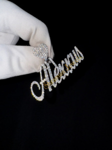 Collar de plata 925 personalizable con nombre de escritura, diamantes de moissanita helados, colgante de fianza de corazón, colgantes finos, dijes, regalo de carta personalizada - Product Image 4