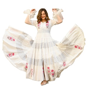 Vestidos de cóctel con estampado Floral para mujer, Vestido de manga larga con volantes y cuello en V, diseño de tela personalizado, longitud hasta el suelo - Product Image 1