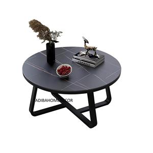Mesa de Centro Moderna Redonda con Tapa de Imitación Mármol y Estructura de Metal Negro para Sala de Estar, Mueble para el Hogar - Product Image 1