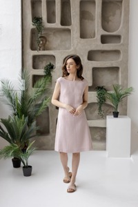 <b>Women</b> Linen Shift Dress Short Sleeve Halter Neck Regular Fit Maxi Sweet Summer Casual <b>Resort</b> <b>Wear</b> Wholesale Custom Manufacturer - Product Image 4