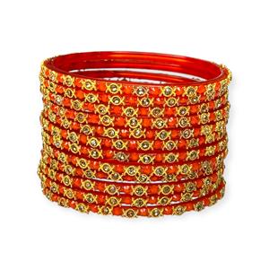 กำไลข้อมือแก้วเคลือบทองประดับมุกเทียมสีส้มสดใส ดีไซน์ทันสมัย สวยหรู เหมาะสำหรับงานแต่งงานสำหรับผู้หญิง - Product Image 1