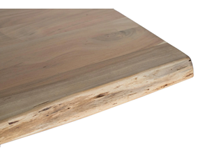 Mesa de comedor de estilo americano de lujo, de madera maciza de acacia con borde natural, base metálica montada sobre madera, acabado negro y natural. - Product Image 6