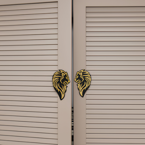 Poignée de porte principale en aluminium, design tête de lion, paire, noir mat, or, or blanc, motif animal sculpté, quincaillerie d'entrée - Product Image 1