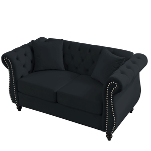 Divano Chesterfield a 2 Posti in Velluto Nero da 149 cm con Braccioli Arrotolati e Borchie Decorative per Soggiorno - Product Image 5