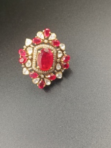 flower Shape Cocktail <b>Ring</b> with red oval doublet Stone Gold Plated Women's Wedding Jewelry Glam ethnic Style <b>adjustable</b> <b>ring</b> - Product Image 5