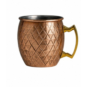 Mug en cuivre Moscow Mule avec texture diamant ananas, qualité alimentaire, en cuivre massif, pour cocktails et bières, avec poignée en laiton, vente en gros - Product Image 1