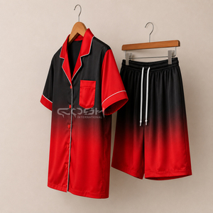 ชุดชุดนอนผ้าไหมซาตินของผู้หญิงสองชิ้นชุดเสื้อแขนสั้นไล่ระดับสี - Product Image 4