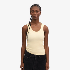 Women's Cream Knitted Tank <b>Top</b> Scoop Neck Solid Color Casual Wear Breathable Regular Length 100% Cotton - Product Image 2