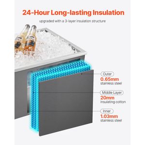 Contenitore refrigerante da incasso in acciaio inossidabile 22 x 17 x 12 pollici, 45,3 quarti, con coperchio, per cucina esterna, vasca per ghiaccio commerciale - Product Image 3