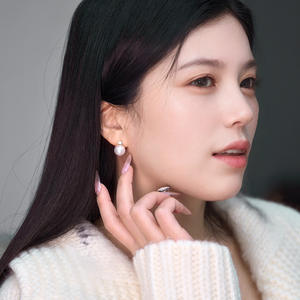 Light Luxury High-End S925 <b>Silver</b> Pure Crystal <b>Earrings</b> 10-11mm High Heels with Freshwater <b>Pearl</b> Round Design - Product Image 4