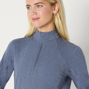 Performance Full Zip <b>Yoga</b> <b>Jacket</b> Ladies High Neck Thumb Holes Moisture Wicking Nylon Four Way Stretch Breathable Wrinkle Front - Product Image 2