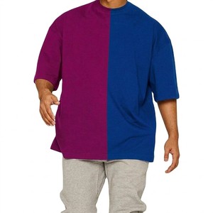 T-shirt Homme 2026 Bicolore Violet et Bleu Coupe Ample Décontractée Col Rond Manches Courtes Coton Doux Été Quotidien Élégant - Product Image 5