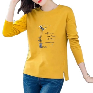 Camiseta de manga larga de algodón 100% para mujer, transpirable, cuello sólido, diseño dividido, estilo dulce, Top versátil para Primavera, respetuoso con el medio ambiente - Product Image 3