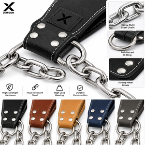 Ceinture de musculation en cuir personnalisée pour l'haltérophilie, ceinture de gymnastique robuste avec chaîne en acier pour tractions et dips, OEM/ODM - Product Image 4