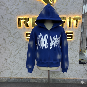 Sweat à capuche zippé surdimensionné personnalisé 450 GSM en molleton bouclette délavé à l'acide avec imprimé graphique, veste streetwear épaisse à capuche - Product Image 5