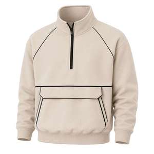 Ensemble de survêtement unisexe beige uni, demi-zip, manches longues, léger, respirant, en polaire, avec poches latérales, fermeture à cordon, décontracté - Product Image 6