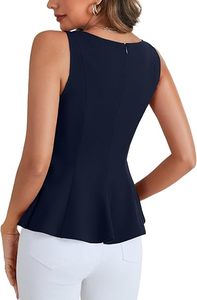 Blusas Elegantes de Verano para Mujer, Estilo Casual de Negocios, Top Peplum sin Mangas con Volantes y Cremallera Trasera - Product Image 2