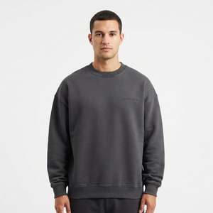 Sweat-shirt personnalisé pour homme, col rond, en molleton de coton, coupe ample, décontracté, couleur anthracite unie - Product Image 1