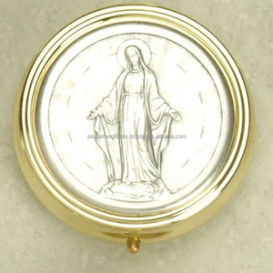 Caja de recuerdo Pyx de latón moderno con acabado de pulido de latón brillante Forma redonda Diseño de águila en relieve Calidad Premium para religiosos - Product Image 2
