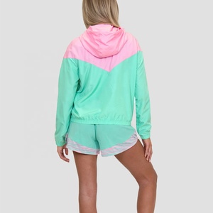 เสื้อแจ็คเก็ตสปอร์ตมีฮู้ดสำหรับผู้หญิง แบบสีบล็อก แขนยาว แห้งเร็ว ทรงปกติ สไตล์สปอร์ต ชุดเซ็ต 2 ชิ้น กางเกงขาสั้น เหมาะสำหรับฤดูใบไม้ผลิและฤดูร้อน - Product Image 5
