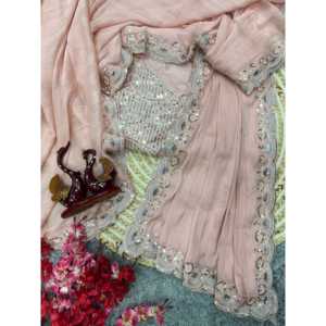 Nice Creation Designer Pink Unstitched Party Wear Saree with Sequence and Embroidery Work for <b>Club</b> <b>Dress</b>-Up 600g - Product Image 4