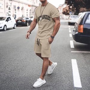 Conjuntos Cortos para Hombre, Conjuntos de 2 Piezas, Trajes Deportivos de Verano a la Moda, Camiseta Informal con Estampado de Letras y Pantalones Cortos con Cordón en la Cintura - Product Image 4