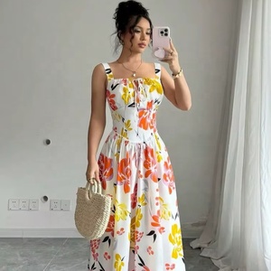 Vestido Maxi Floral Boho Chic de Verano para Mujer, Cuello Cuadrado, Sin Mangas, Silueta en A, Bordado Floral, Vestido Largo - Product Image 1