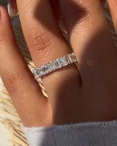 Lab Grown Diamond Full Eternity Wedding Bands <b>Stacking</b> Matching <b>Rings</b> 4 Carat Emerald Radiant Cut For Women 925 Sterling <b>Silver</b> - Product Image 5