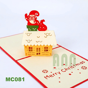 Tarjeta de Felicitación Navideña 3D Pop-Up Hecha a Mano ANN HANDICRAFT, Diseño de Chimenea de Techo de Santa, Origen Hanoi, Estilo Bosque Invernal, Venta al Por Mayor - Product Image 6