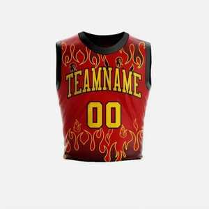 Ensemble de maillot de basket-ball personnalisé à flamme rouge pour hommes, sans manches, évacuant l'humidité, nom de l'équipe sublimé, coupe athlétique, toutes saisons - Product Image 6