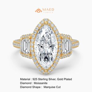 แหวนหมั้นทรงมาร์คีส์ รุ่น LR 171 NYE จาก Maed Jewels สำหรับผู้หญิง ชุบทองบนเงินแท้ ประดับด้วยโมอิสซาไนต์ ดีไซน์หรูหรา - Product Image 6