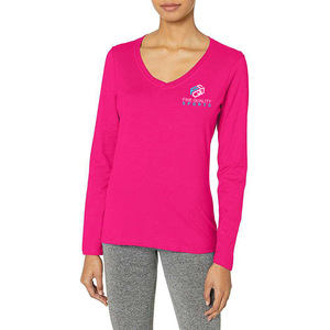 Camiseta de Algodón 100% para Mujer, Cuello en V, Manga Larga, Estilo Casual, 200 Gramos, Talla Grande, Moda Moderna para el Día a Día, Venta al Por Mayor - Product Image 4