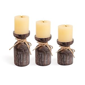 Rustic Distressed Wooden Pillar Candle <b>Holder</b> Set Farmhouse Decorative Candle Stand Home Table Centerpiece - Product Image 1